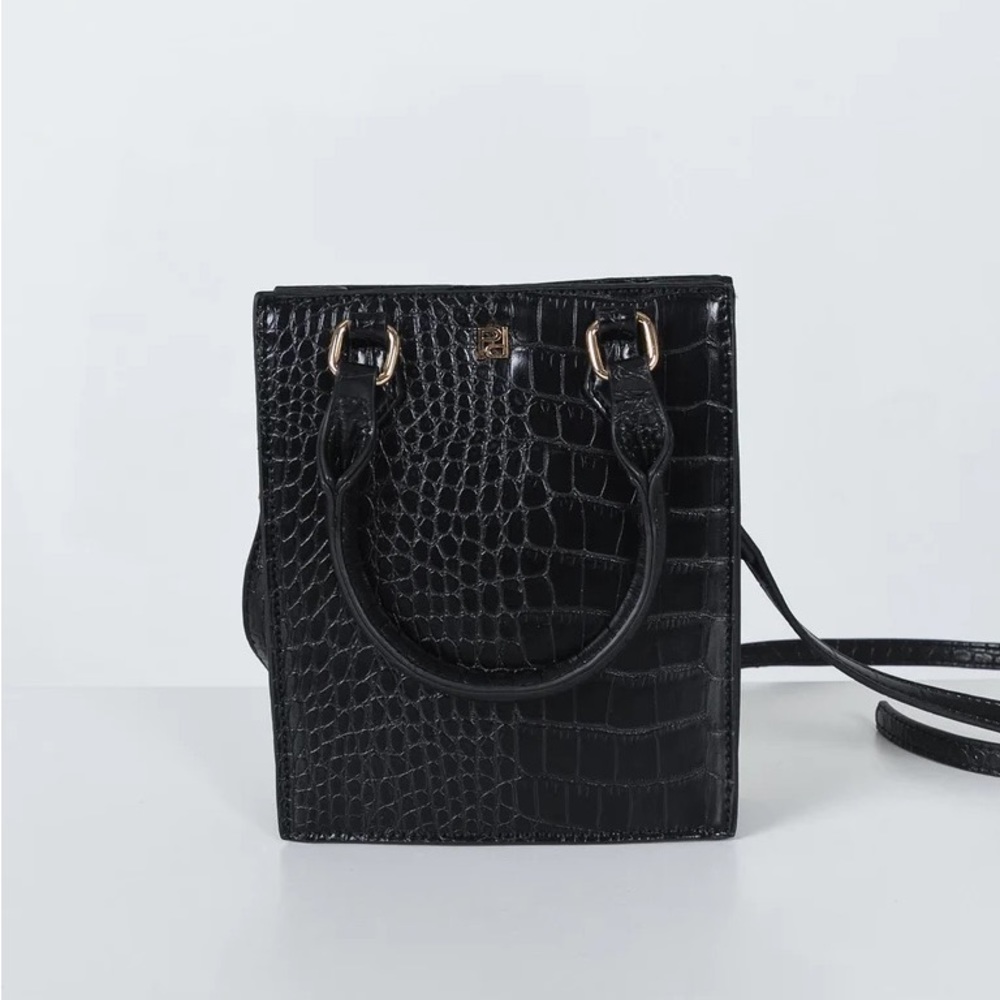Princess Polly Niamh Black Croc Bag